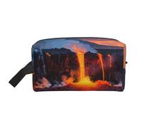 Kilauea Trousse de maquillage portable avec poignée pour femme et fille Motif volcan Grande capacité, blanc, Taille unique, Trousse de maquillage