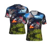 Kilauea Volcano Bloom Maillot de football à col en V et manches courtes pour homme Coupe ample, Noir , M