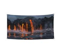 Kilauea Volcano Printing Bannière de fête de vacances avec métal, panneau à suspendre pour intérieur et extérieur, œillets, 1 paquet