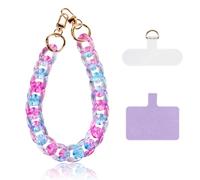 Kilbnom Cordon Telephone Portable Universelle avec 2 Patchs, Bijoux Dragonne de Telephone Bracelet de Téléphone Portable Acrylique Chaine Charm, Compatibles avec des Smartphones, Dégradé Bleu-Violet