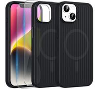 Kilbnom Magnétique Coque pour iPhone 13 / iPhone 14 avec 2 Verre Trempé,[Compatible avec MagSafe], Aesthetic Stripes Striped Design Etui Translucide Mat Arrière Housse Fine Antichoc Anti-Rayures, Noir