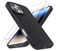Kilbnom Magnétique Coque pour iPhone 14 Pro avec 2 Verre Trempé, [Compatible avec MagSafe], Aesthetic Stripes Striped Design Etui Translucide Mat Arrière Housse Fine Antichoc Anti-Rayures, Noir