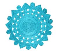 Kilim Tapis rond en jute tressé bleu turquoise de 0,7 cm d'épaisseur pour intérieur ou extérieur - Tapis à tissage plat pour chambre à coucher, chevet, salle à manger, cuisine, yoga