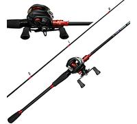 Kilitn Canne à pêche et Moulinet, Baitcasting Combo Baitcast Reel, 1,8 m 2,1 m 2 pièces en Fibre de Verre Durable enveloppée de Fibre de Carbone avec poignée Confortable en EVA (Droit, 2.1)