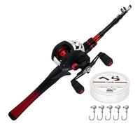 Kilitn Canne à pêche et Moulinet combiné, Baitcasting Combo Baitcast Reel 1.5M Canne télescopique en Fibre de Verre Durable avec Ligne de pêche Kits complets Poignée Confortable (Droit)