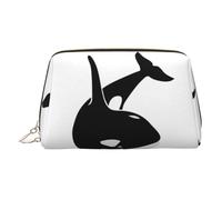 Killer Whale Dolphin Ocean Trousse de maquillage de voyage avec compartiments, trousse de toilette portable pour femme, doré, One Size