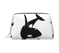 Killer Whale Dolphin Ocean Trousse de maquillage de voyage avec compartiments, trousse de toilette portable pour femme, Argenté., One Size