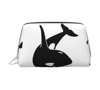 Killer Whale Dolphin Ocean Trousse de maquillage de voyage avec compartiments, trousse de toilette portable pour femme, Argenté., One Size