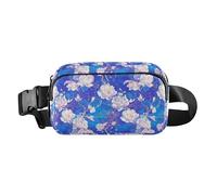 Killer Whale Mini sac banane avec sangle réglable pour entraînement, course à pied, randonnée Bleu, Motif floral indonésien batik cobalt, 1 Size