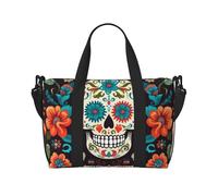 Killer Whale Sac de voyage à bandoulière résistant à l'eau, grand bagage à main avec sangle réglable, multi-compartiments pour la gym, les voyages, l'extérieur, Crânes et fleurs en sucre, Taille