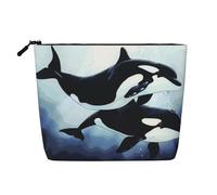Killer Whale Trousse de maquillage de voyage avec imprimé dauphin imitation lin étanche pour femme, Noir , Taille unique, Trousse de maquillage