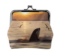 Killer Whale Under Sunset Prints Porte-monnaie pour femmes et filles - Mini pochette portefeuille avec verrou à baiser - Joli portefeuille en cuir, Noir , Taille unique, Pochette à monnaie