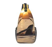 Killer Whale Under Sunset Sac à bandoulière imprimé pour homme et femme - Sac à bandoulière léger pour l'école, la randonnée, le cyclisme, les voyages, Noir , Taille unique, Sac à dos de