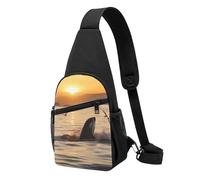 Killer Whale Under Sunset Sac à bandoulière léger et réglable pour homme, femme, enfant, Noir , Taille unique, Sac à dos de