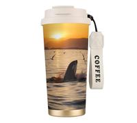 Killer Whale Under Sunset Tasse à café à double paroi en acier inoxydable 316, durable, isolée et élégante, adaptée pour les amateurs de café et de thé