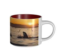 Killer Whale Under Sunset Tasse en céramique de grande capacité, corps délicat, corps épais, simple et élégant