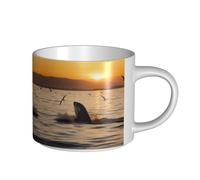 Killer Whale Under Sunset Tasse en céramique de grande capacité, corps délicat, corps épais, simple et élégant