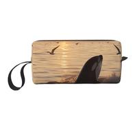 Killer Whale Under Sunset Trousse de maquillage imprimée avec poignée, léger et portable, organiseur de cosmétiques pour voyage, gym et usage quotidien - Cadeau pour femmes et filles, blanc, Taille