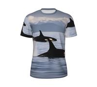 Killer Whales Swim Along Imprimé Élégant été Hommes T-shirt à manches courtes Léger Respirant Activités de plein air, Noir , XS