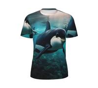 Killer Whales Swim Along Imprimé Élégant été Hommes T-shirt à manches courtes Léger Respirant Activités de plein air, Noir , 3XL