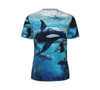 Killer Whales Swim Along Imprimé Élégant été Hommes T-shirt à manches courtes Léger Respirant Activités de plein air, Noir , 5XL