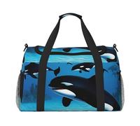 Killer Whales Swim Along Sac de sport pour femme - Sac fourre-tout de sport avec compartiment, sac fourre-tout pour homme, femme, sac à main de voyage pour femme, Noir , Taille unique