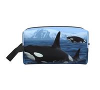 Killer Whales Swim Along Trousse de toilette portable de grande capacité (modèles imprimés) étanche pour homme et femme pour voyages d'affaires, fitness, salle de bain, rangement quotidien, Baleines à