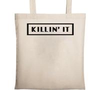 Killin It Sac fourre-tout carré noir en coton écologique avec logo de police Beige