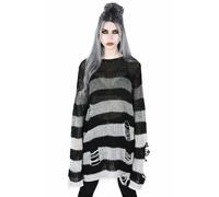Killstar Pull Gothique Rayé Décontracté Destroye Tricot Noir
