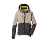 killtec Garçon Veste de ski/fonctionnelle avec capuche et jupe pare-neige KSW 201 BYS SKI JCKT, hellsand/dunkelstein/neongelb, 116, 43468-000