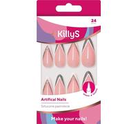 KillyS Stiletto ongles artificiels, paillettes argentées French Manucure, set de 24 pièces