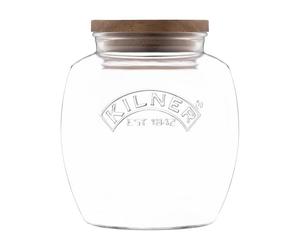 Kilner Bocal universel en verre avec couvercle en bois de 2 litres avec joints en silicone pour cuisine garde-manger pour aliments secs comme les céréales, les pâtes et les céréales