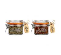 Kilner Lot de 2 bocaux en verre de qualité supérieure de 125 ml avec couvercle hermétique | Multifonctions, sans BPA, réutilisables pour le stockage des herbes, des épices, lot de 2