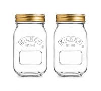 Kilner Lot de 2 bocaux ronds en verre de qualité supérieure de 500 ml pour conserver et conserver les confitures, chutneys, petits fruits marinés | Récipient de cuisine réutilisable et respectueux de