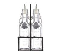 Kilner Lot de 3 bouteilles d'huile et de vinaigre - 2 bouteilles en verre de 0,3 l avec 2 becs verseurs en acier inoxydable - Armature en métal avec poignée de transport - Distributeur d'huile d'olive