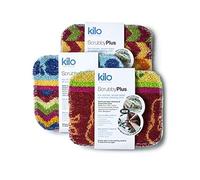 Kilo LSET25 Scrubby Plus Lot de 3 éponges à récurer Anti-Rayures avec côté Chiffon de Nettoyage délicat, Multi-usages, Couleur, Taille Unique