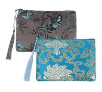 Kilofly chinois en soie Brocade rembourré Tassel Sac à fermeture Éclair Trousse à bijoux, Lot de 2 - - set2 B,