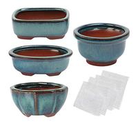 kilofly Happy Bonsai Lot de 4 mini pots vitrés avec 4 grilles de drainage en maille souple