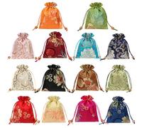 kilofly Lot de 14 pochettes à bijoux en brocart de soie double couche avec cordon de serrage