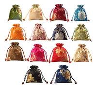 kilofly Lot de 14 pochettes à bijoux en brocart de soie double couche avec cordon de serrage - -