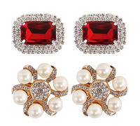kilofly Lot de 2 paires de pinces à chaussures élégantes en métal avec strass et cristaux, noir, 4,1 cm
