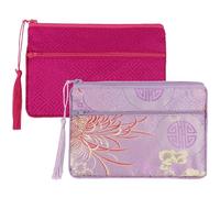 kilofly Lot de 2 pochettes à bijoux en brocart de soie chinoise avec 2 poches zippées