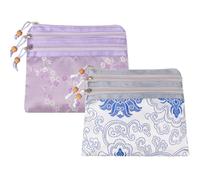 Kilofly Lot de 2 pochettes à bijoux en brocart de soie chinoise avec 3 fermetures éclair - - Set2 a,