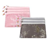 Kilofly Lot de 2 pochettes à bijoux en brocart de soie chinoise avec 3 fermetures éclair - - Set2 B,