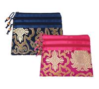 Kilofly Lot de 2 pochettes à bijoux en brocart de soie chinoise avec 3 fermetures éclair - - Set2 C,
