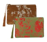 kilofly Lot de 2 pochettes à bijoux en brocart de soie chinoise avec fermeture éclair, 6 inch, Pompon