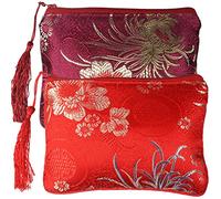 kilofly Lot de 2 pochettes à bijoux rembourrées en brocart de soie chinoise avec fermeture éclair, Set 2 C.,