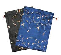 kilofly Lot de 2 sacs de voyage brodés en soie Jacquard pour lingerie et chaussures - Noir - Set 2 C., Taille unique