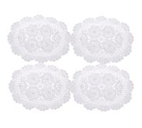 Kilofly Lot de 4 napperons en coton avec dentelle ovale, blanc, 30,5 x 43,2 cm