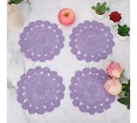 kilofly Lot de 4 napperons en dentelle de coton au crochet Violet 17,8 cm